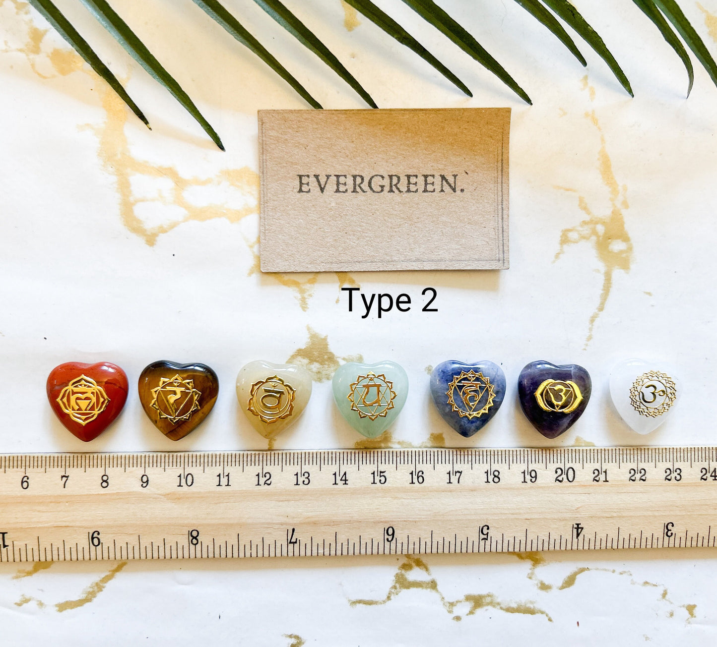 Set Of 7 Chakras Meditation Crystals - Cabochon / Heart / Coin