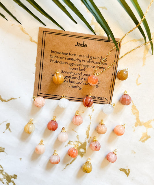 Jade Crystal Pumpkin Pendant - Fortune, Grounding & Protection