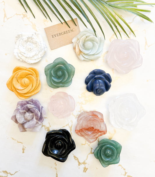 Crystal Flower / Rose Carvings - Aventurine / Jade / Amethyst / Quartz / Obsidian / Amazonite / Howlite