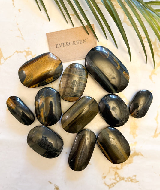 Blue / Gold Tiger's Eye Crystal Palm Stone - Balance, Courage & Self-Worth