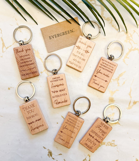 Thank You Quote Wooden Keychain -  Colleague / Friend / Mum / Dad / Teacher / Boss / Employee