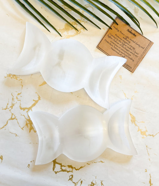 Selenite Crystal Moon Trinket Dish - Healing, Peace & Calm