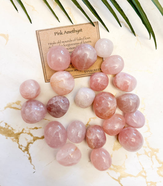Pink Amethyst Crystal Tumbled Stone - Healing, Understanding & Calm