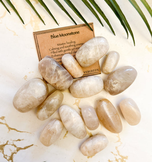 Blue Moonstone Crystal Tumbled Stone - Calming, Soothing & Clarity