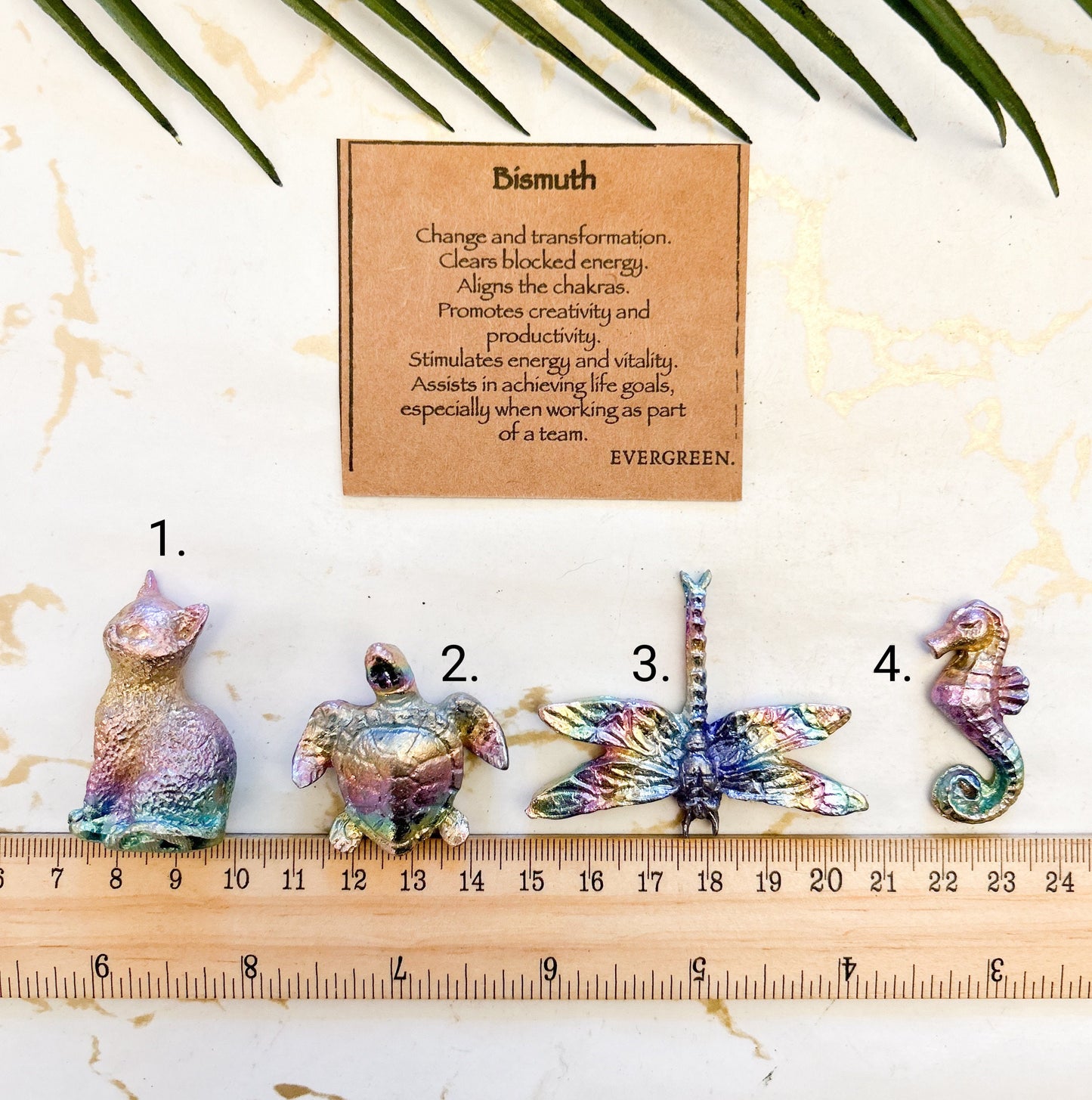 Bismuth Crystal Carvings - Cat / Turtle / Seahorse / Dragonfly / Starfish / Broomstick / Cat / Fossil