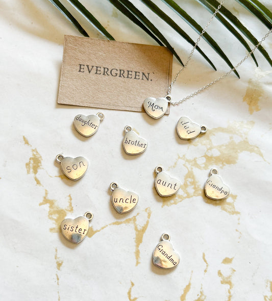 Silver Family Love Heart Pendant- Mom, Dad, Sister, Brother, Aunt, Uncle, Grandma, Grandpa