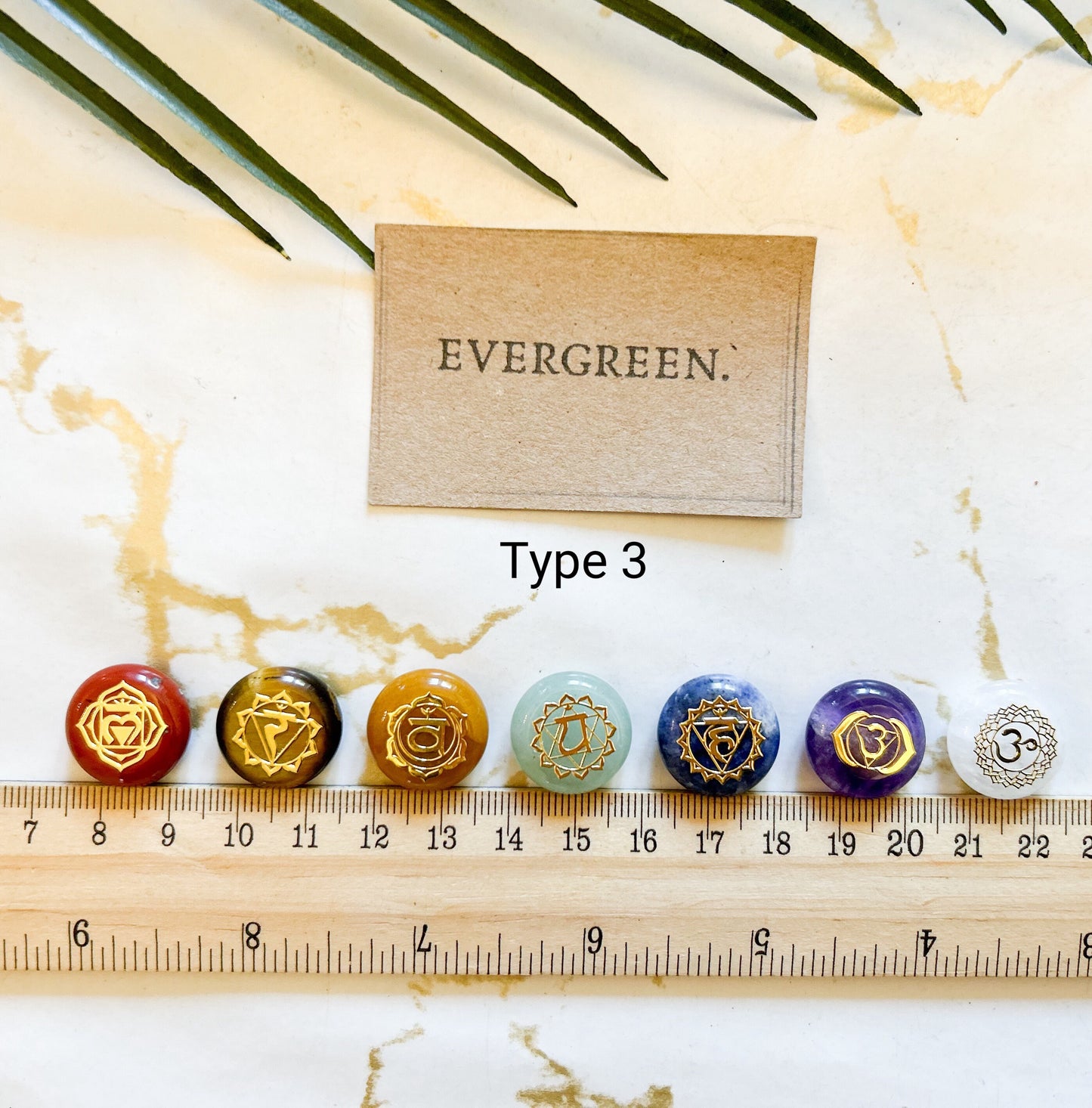 Set Of 7 Chakras Meditation Crystals - Cabochon / Heart / Coin