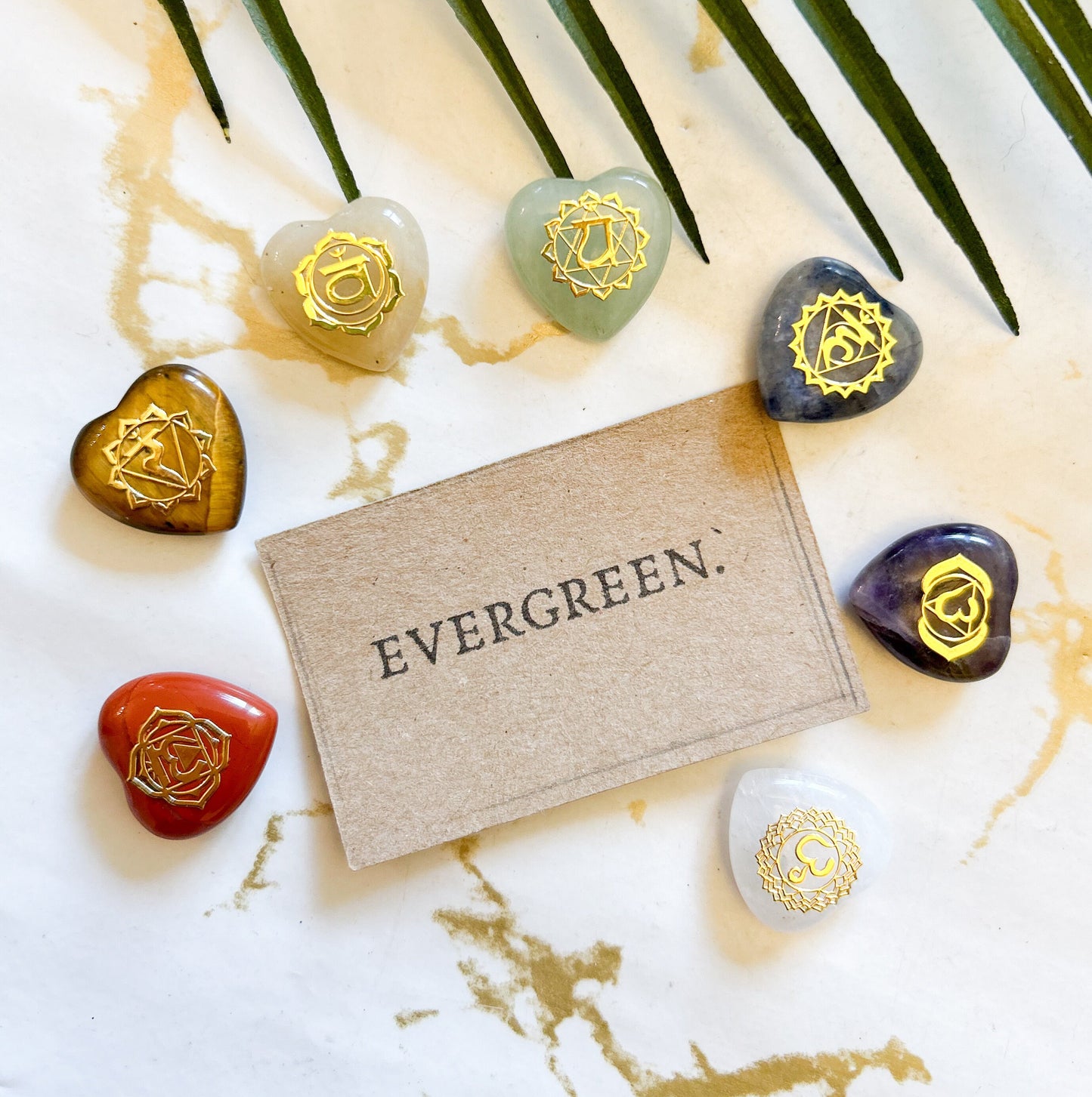 Set Of 7 Chakras Meditation Crystals - Cabochon / Heart / Coin