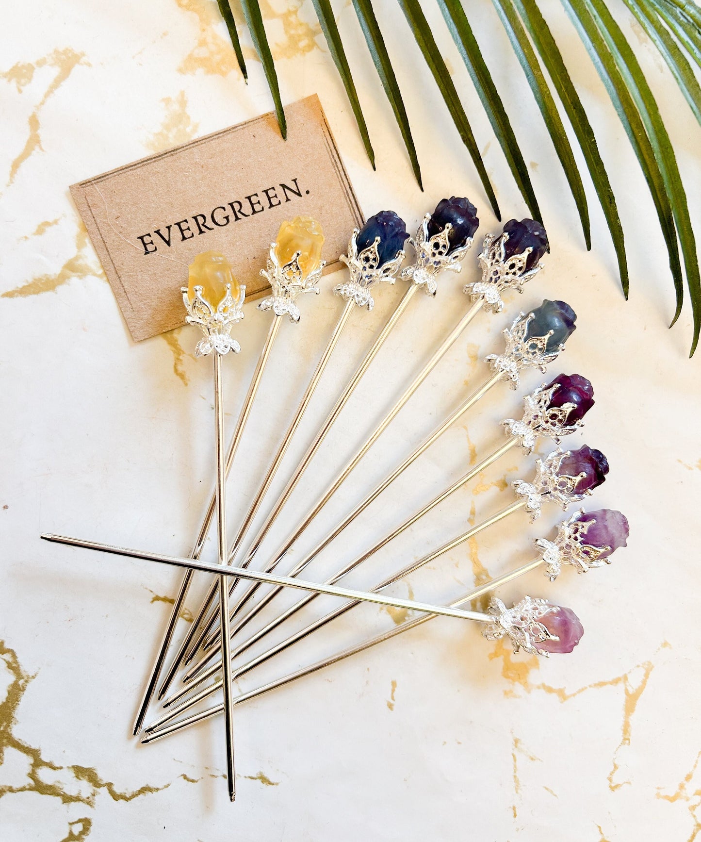 Fluorite Crystal Rose Hairpin