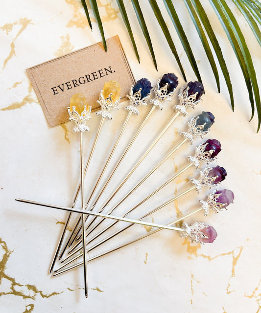 Fluorite Crystal Rose Hairpin