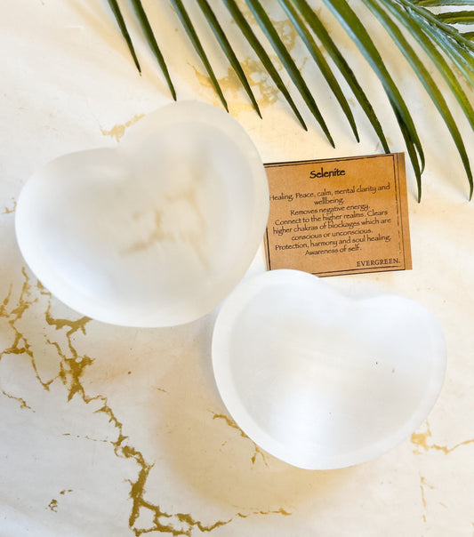 Selenite Crystal Heart Trinket Dish - Protection, Harmony & Healing
