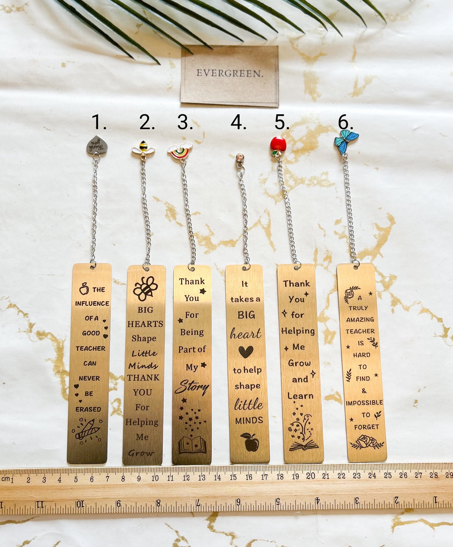 Thank You Teacher Silver Metal Bookmark - Grow, Learn, Help / Graduation / Education / Tutor