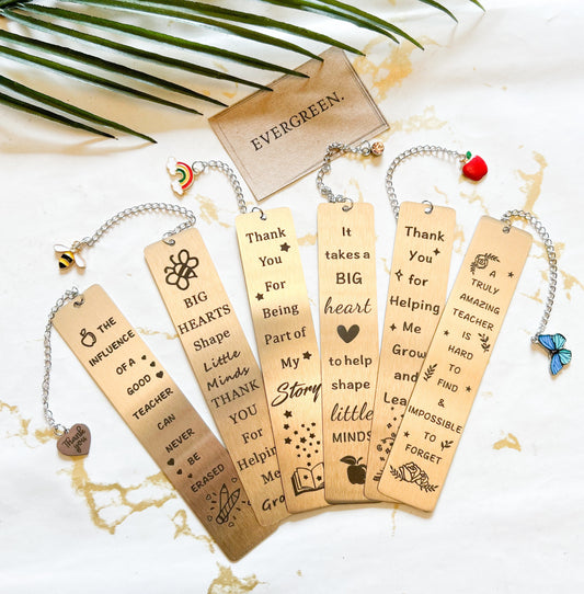 Thank You Teacher Silver Metal Bookmark - Grow, Learn, Help / Graduation / Education / Tutor