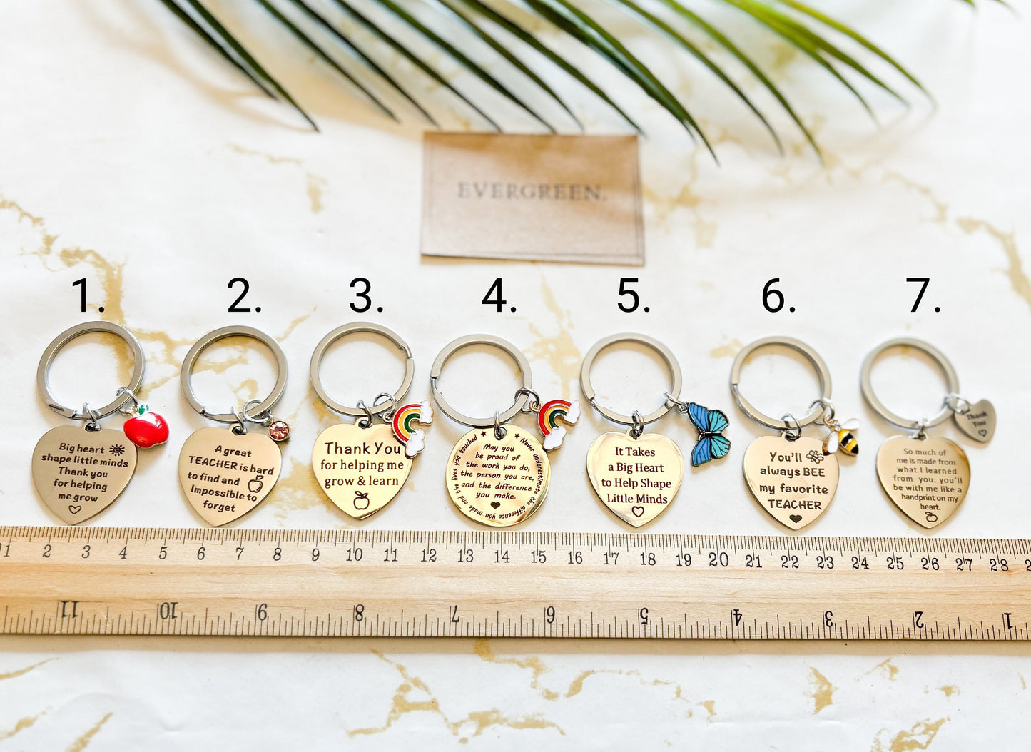 Thank You Teacher Silver Metal Keychain - Bee / Heart / Rainbow / Apple / Butterfly