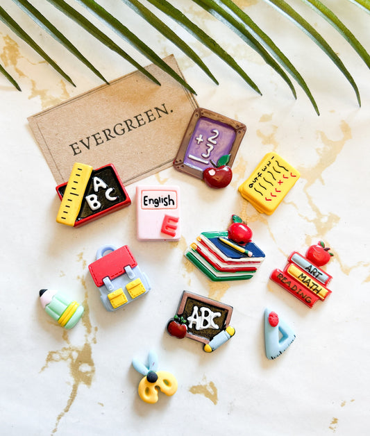Resin Teacher / School / Classroom Charm - Blackboard / School Bag / Scissors / Maths / English / Pencil / Test / Exam / Books