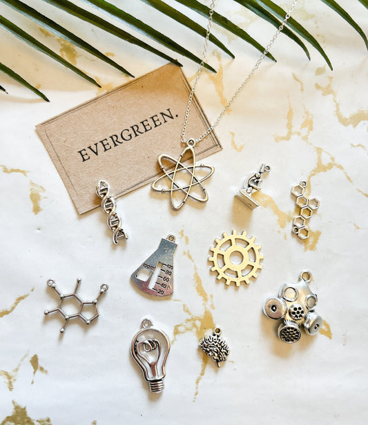 Scientist, Inventor, Lab, DNA, Chemistry, Science Pendant / Charm - Brain, Mask, Cog, Microscope, Student, Doctor, Research