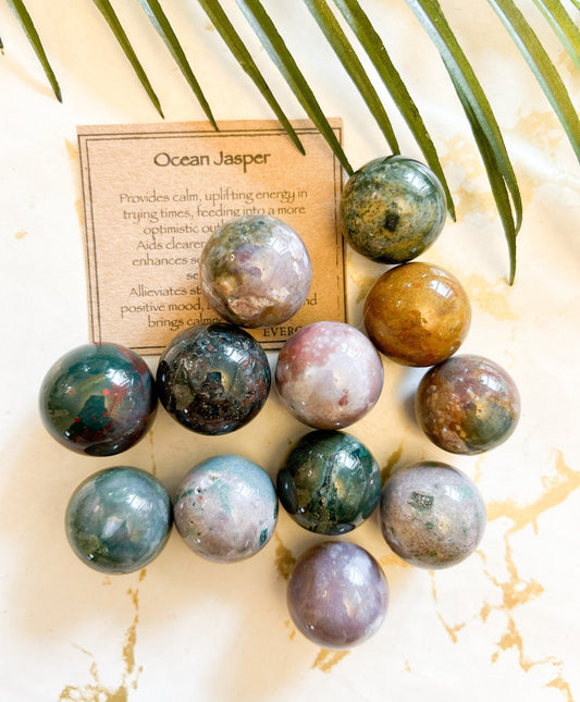 Ocean Jasper Crystal Sphere - Strength, Positivity & Calm