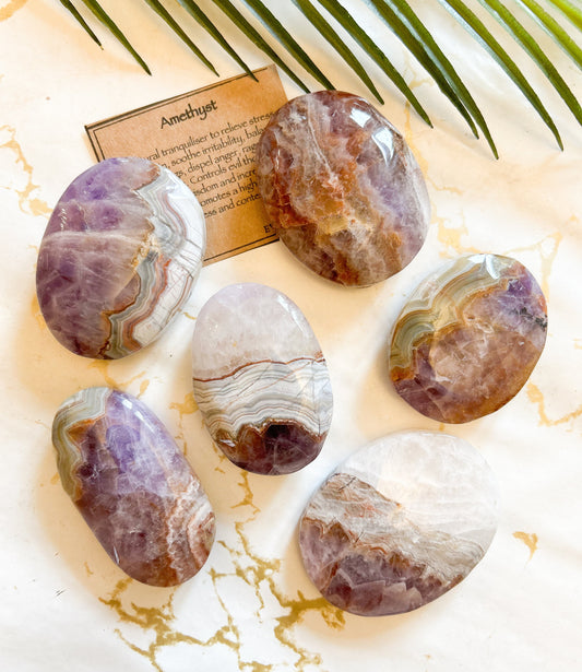Amethyst Crystal Palm Stone / Pebble / Worry Stone - Stress Relief, Contentment & Wisdom