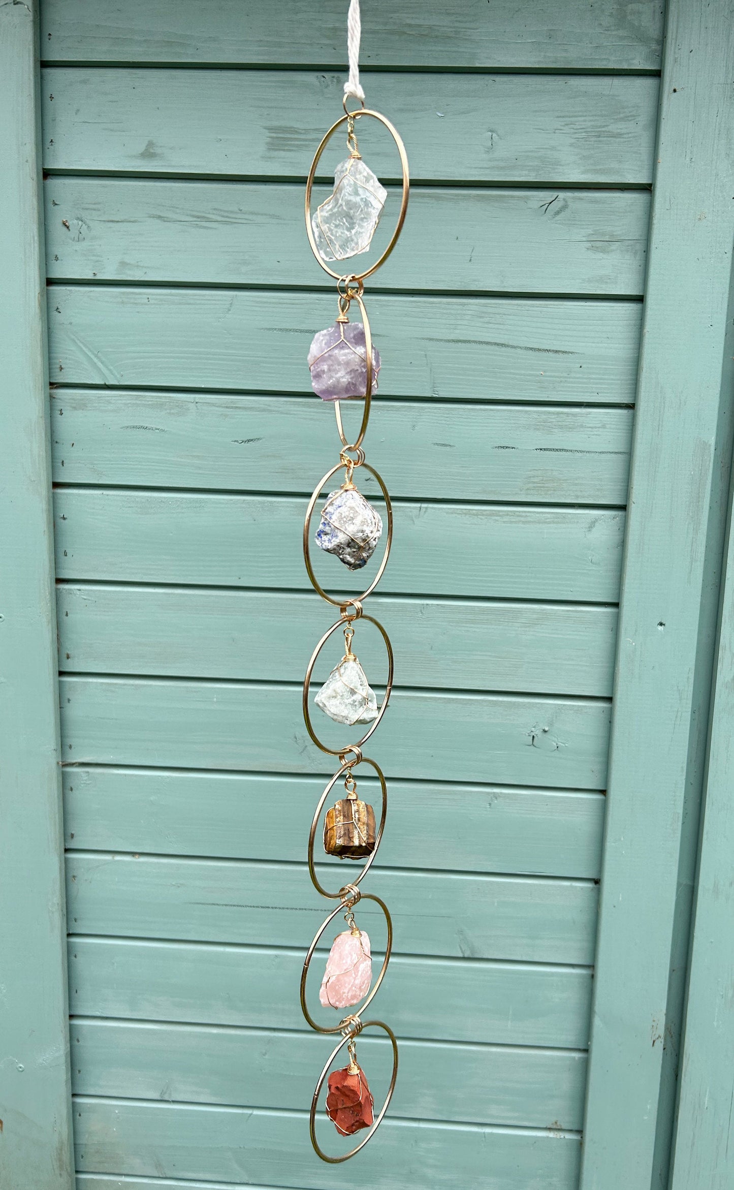 7 Chakra Raw / Rough Crystal Mobile / Sun Catcher - Amethyst, Quartz, Jasper, Lapis Lazuli, Tiger Eye
