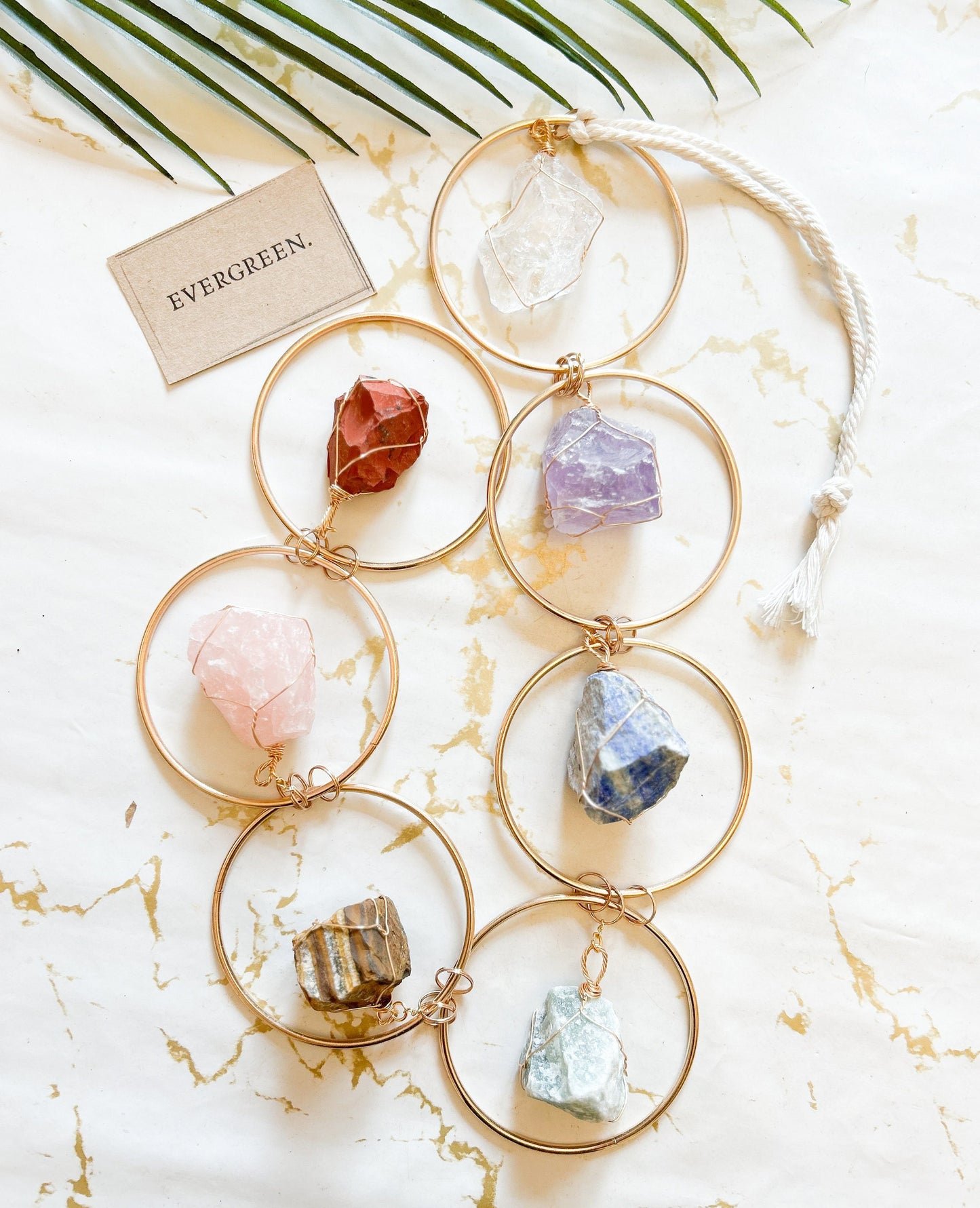 7 Chakra Raw / Rough Crystal Mobile / Sun Catcher - Amethyst, Quartz, Jasper, Lapis Lazuli, Tiger Eye
