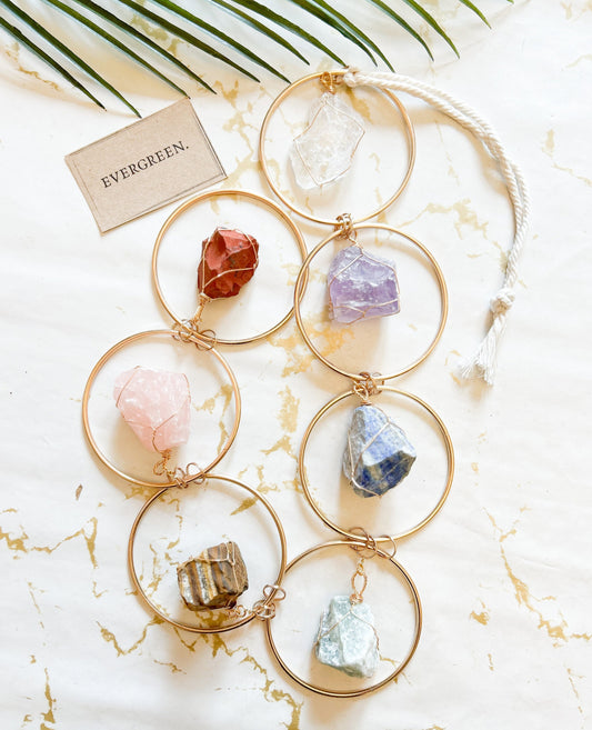 7 Chakra Raw / Rough Crystal Mobile / Sun Catcher - Amethyst, Quartz, Jasper, Lapis Lazuli, Tiger Eye