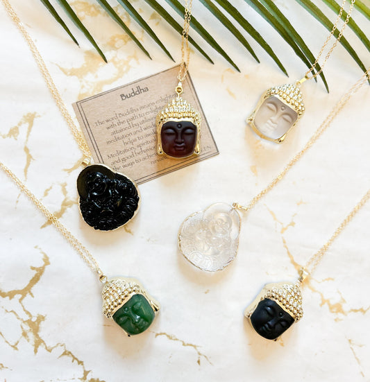 Crystal Buddha Pendant With Gold Chain - Wide Variety Available!
