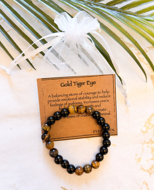 Handmade 108 Gold Tiger Eye And Black Obsidian Crystal Mala Beads / Bracelet - Courage, Stability & Self Worth