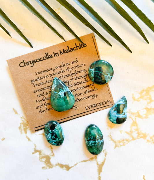 Chrysocolla In Malachite Crystal Cabochon - Harmony, Wisdom & Protection