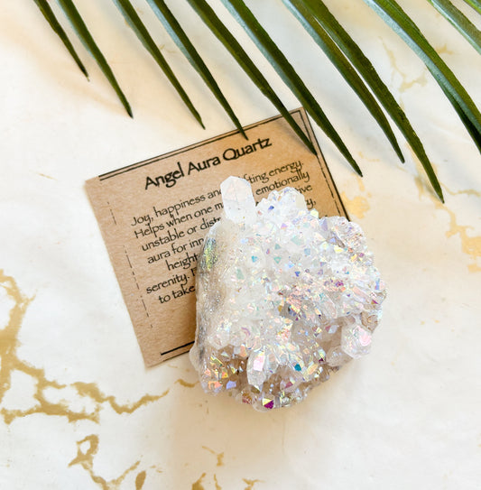Raw / Rough Angel Aura Quartz Crystal Cluster - Protection, Happiness & Peace