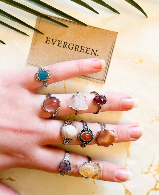 Natural Crystal Ring - Adjustable Size / Wide Variety Available!