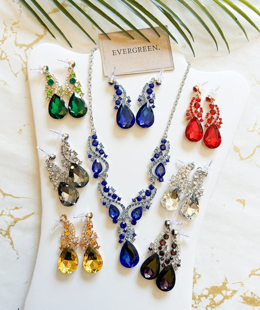 Vintage Style Droplet Necklace & Earrings Set - Wide Variety Of Colours Available!