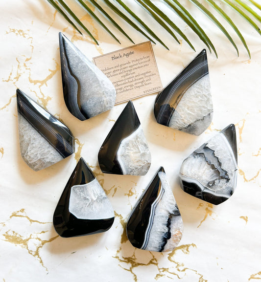 Black Lace Agate Crystal Drop Freeform Carving - Positive Energy, Concentration & Healing