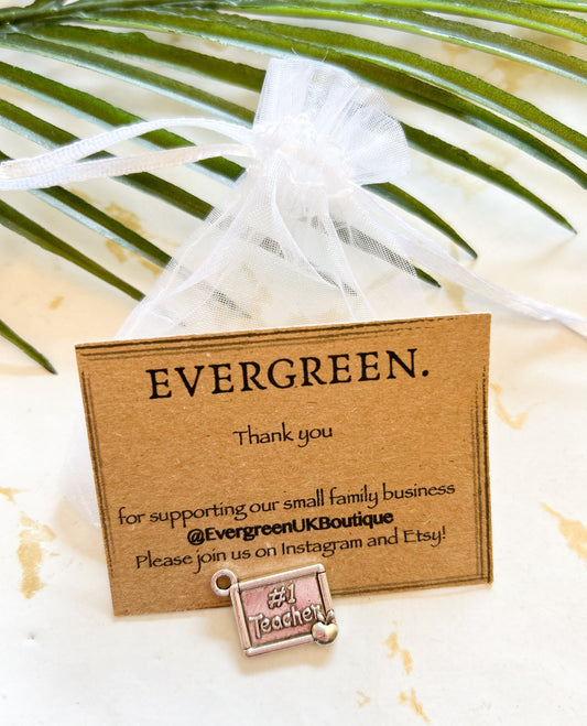 Thank You Teacher Pendant / Charm - #1 Teacher, Apple, School, Graduation, Leavers