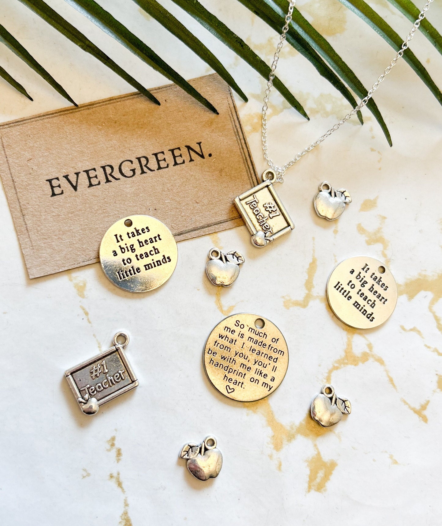 Thank You Teacher Pendant / Charm - #1 Teacher, Apple, School, Graduation, Leavers