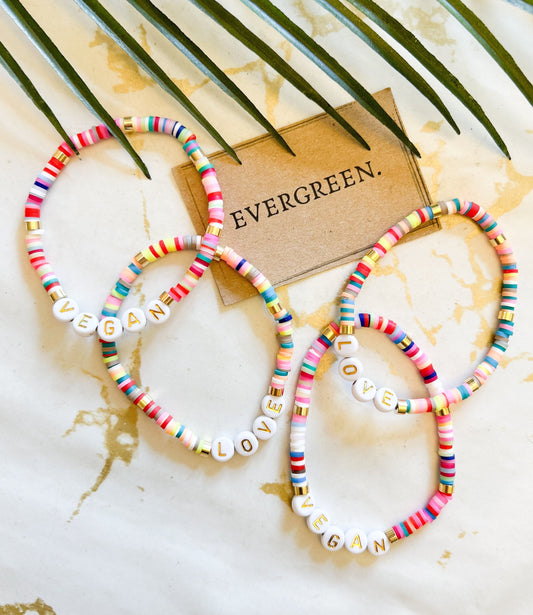 Gold Plated Multicolour Beaded Bracelet - Love / Vegan