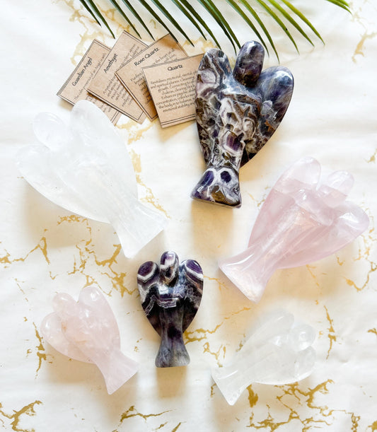 Guardian Angel Crystal Carving 100mm 150mm /  - Amethyst / Quartz / Rose Quartz