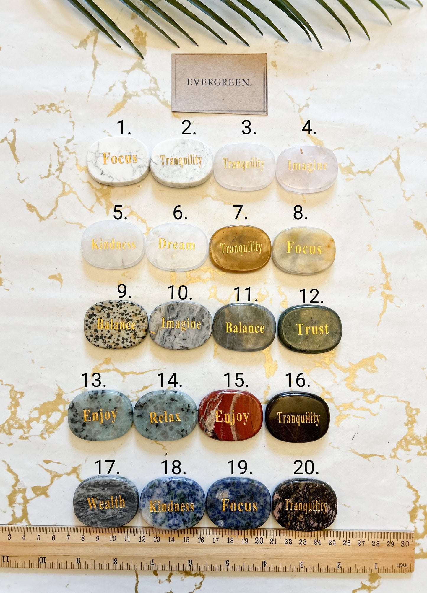 Crystal Motivational / Inspirational Word Thumb Stone / Worry Stone / Palm Stone