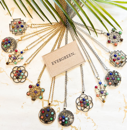 Chakras / Tree Of Life Crystal Pendant & Necklace Chain