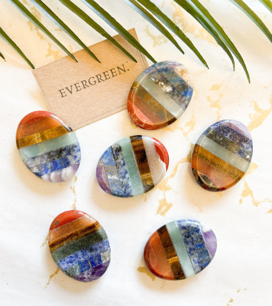 7 Chakra Crystal Thumb Stone / Worry Stone / Palm Stone -  Stress & Anxiety Relief, Meditation, Healing