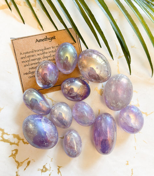 Angel Aura Amethyst Crystal Tumbled Stone - Stress Relief, Contentment & Wisdom