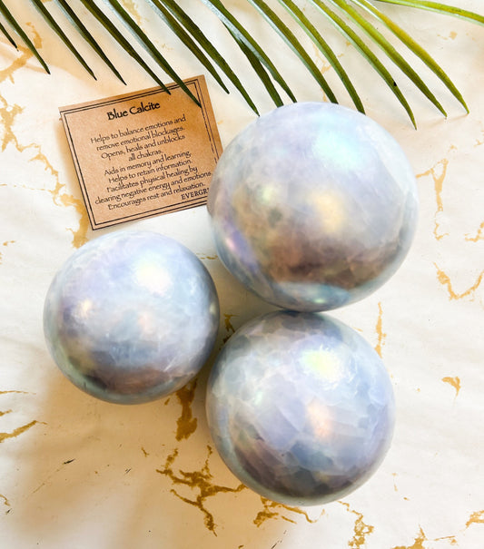 Angel Aura Blue Calcite Crystal Sphere 70mm / 80mm / 90mm - Balance, Healing & Relaxation