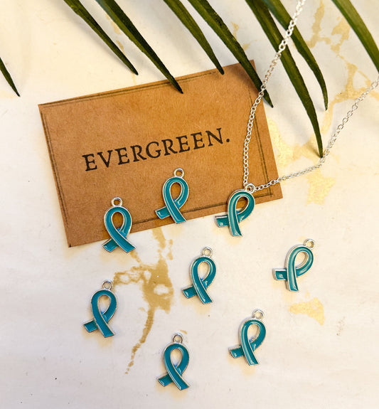 Teal Ribbon Pendant / Charm - Cervical Cancer, Ovarian Caner, Awareness