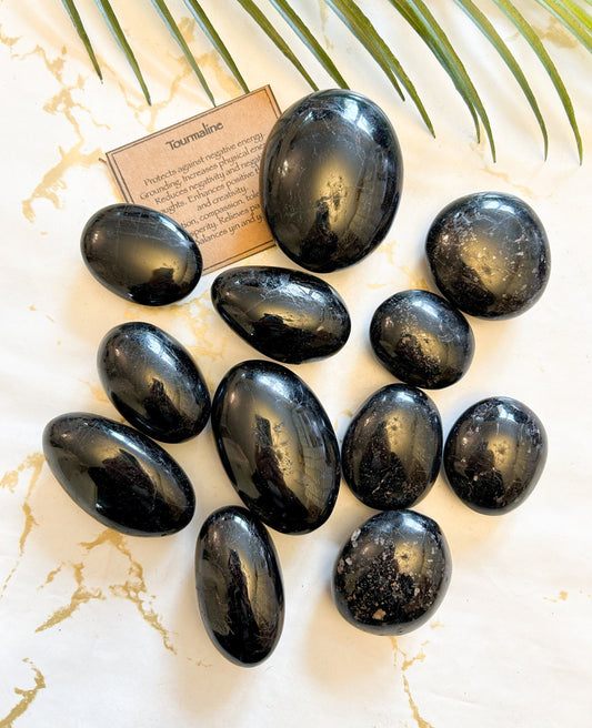 Black Tourmaline Crystal Palm Stone - Positivity, Grounding & Energy