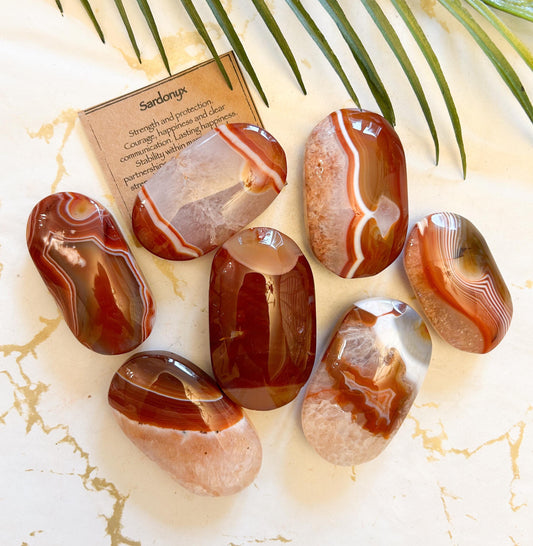 Sardonyx Crystal Palm Stone - Strength, Protection & Courage