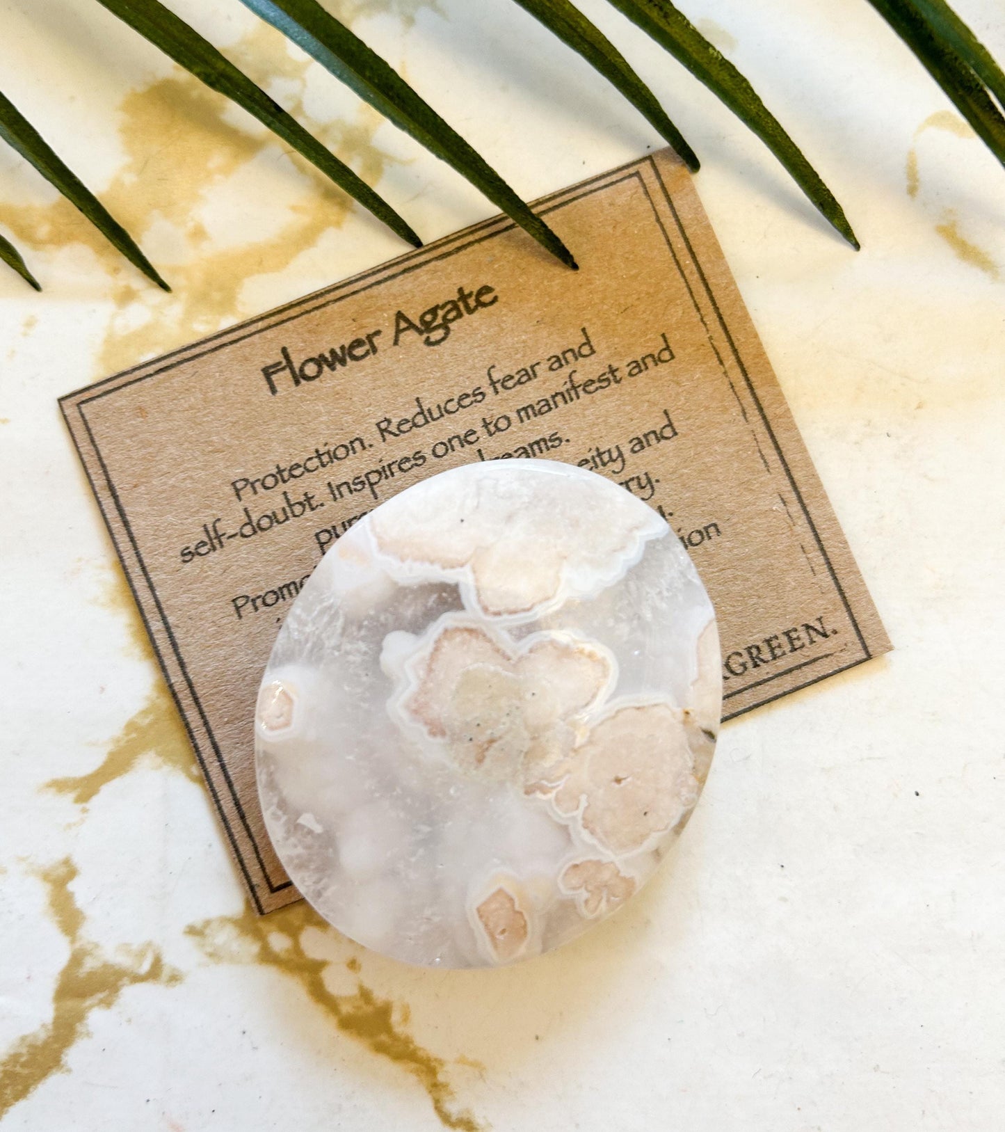 Flower Agate Crystal Palm Stone - Protection, Courage & Manifestation