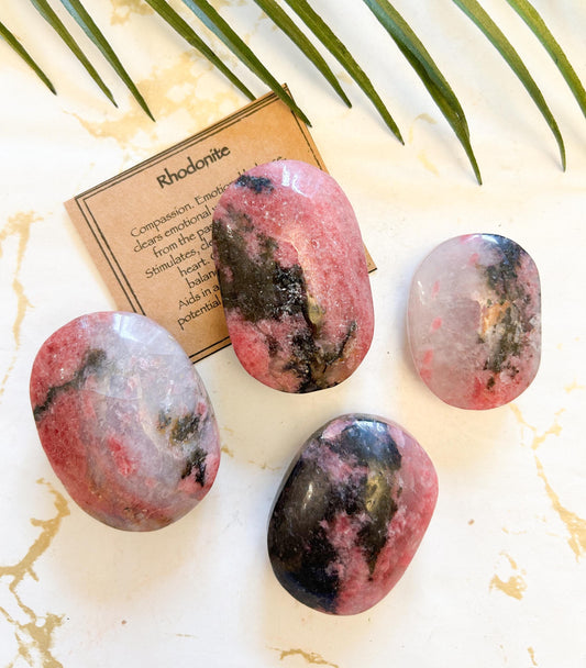 Rhodonite Crystal Palm Stone - Compassion, Balance & Love