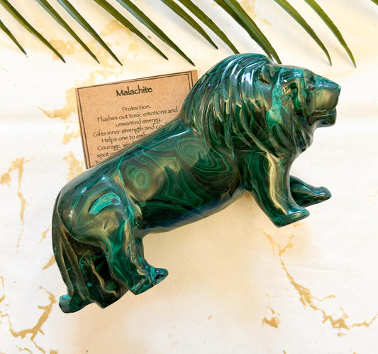 Malachite Crystal Lion Carving - Protection, Inner Strength & Confidence