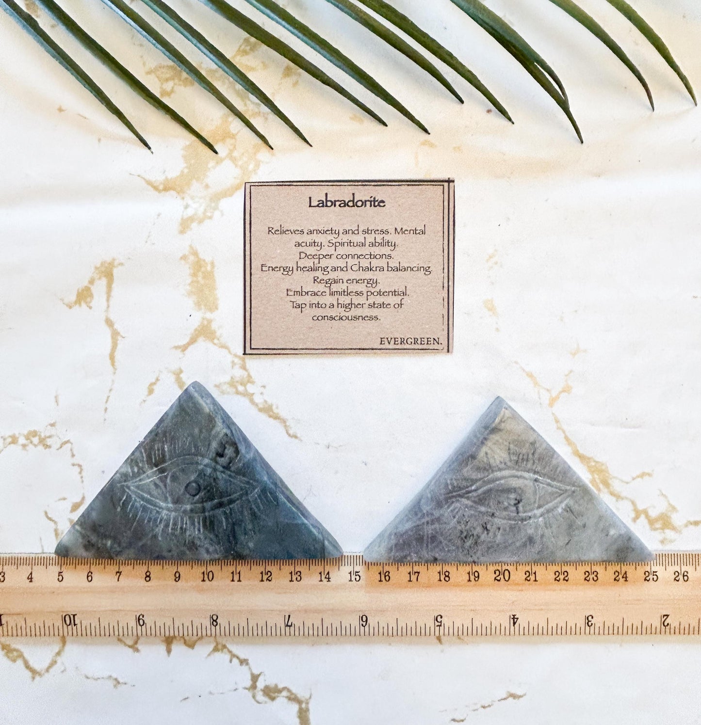 Labradorite Evil Eye Crystal Triangle Carving - Protection, Relieves Anxiety & Stress