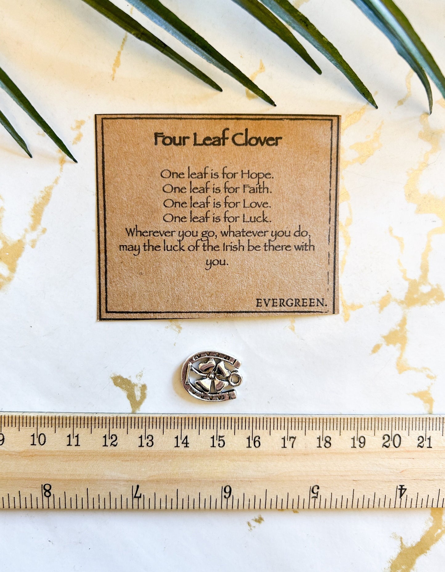 Lucky Horseshoe With Four Leaf Clover Pendant / Charm - Luck, Good Fortune & Success