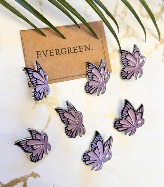 Purple Ribbon Butterfly Pin - Lupus, Alzheimers, Pancreatic Cancer, Awareness, Hope, faith